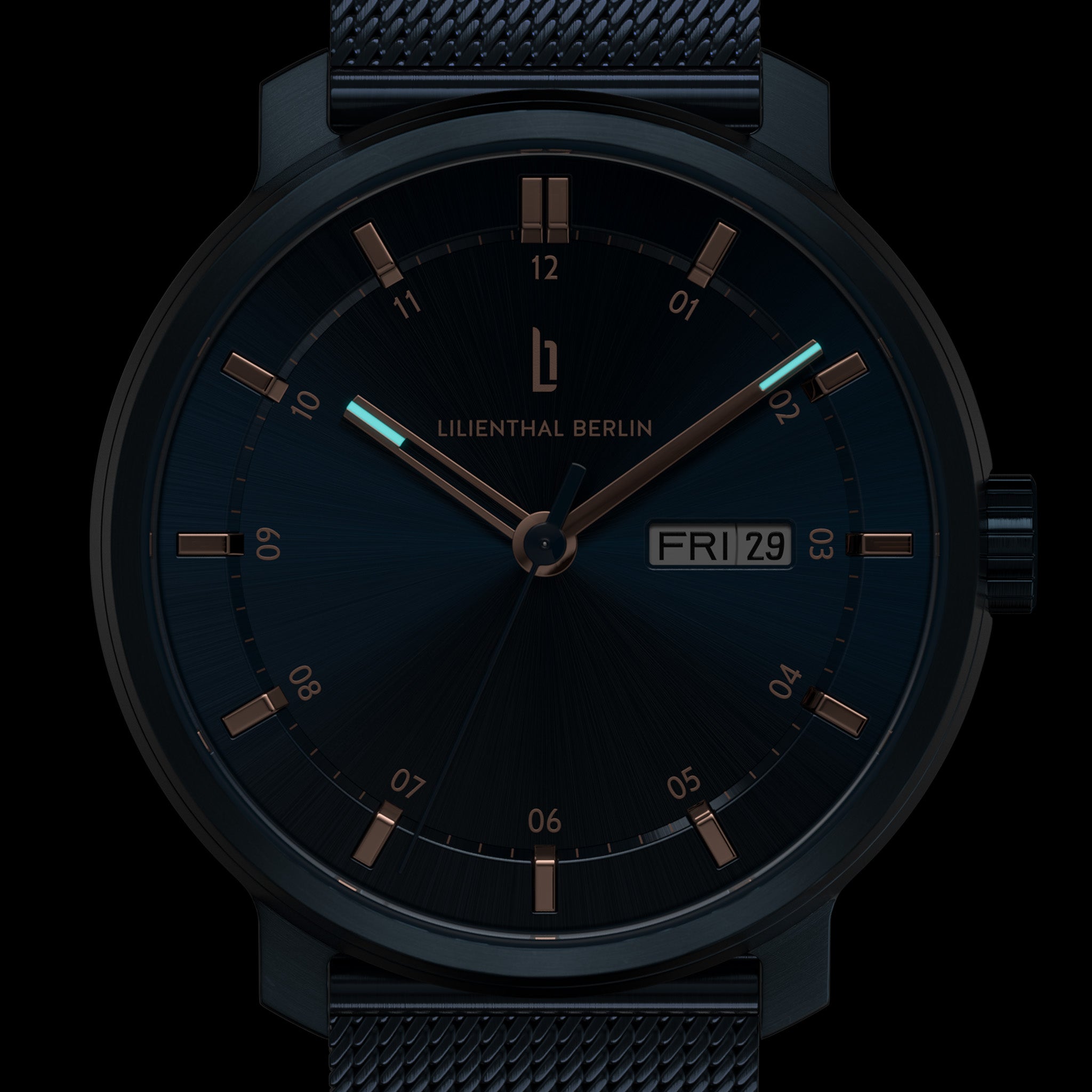 Neolux Day Date Blue Rose Gold - Lilienthal Berlin