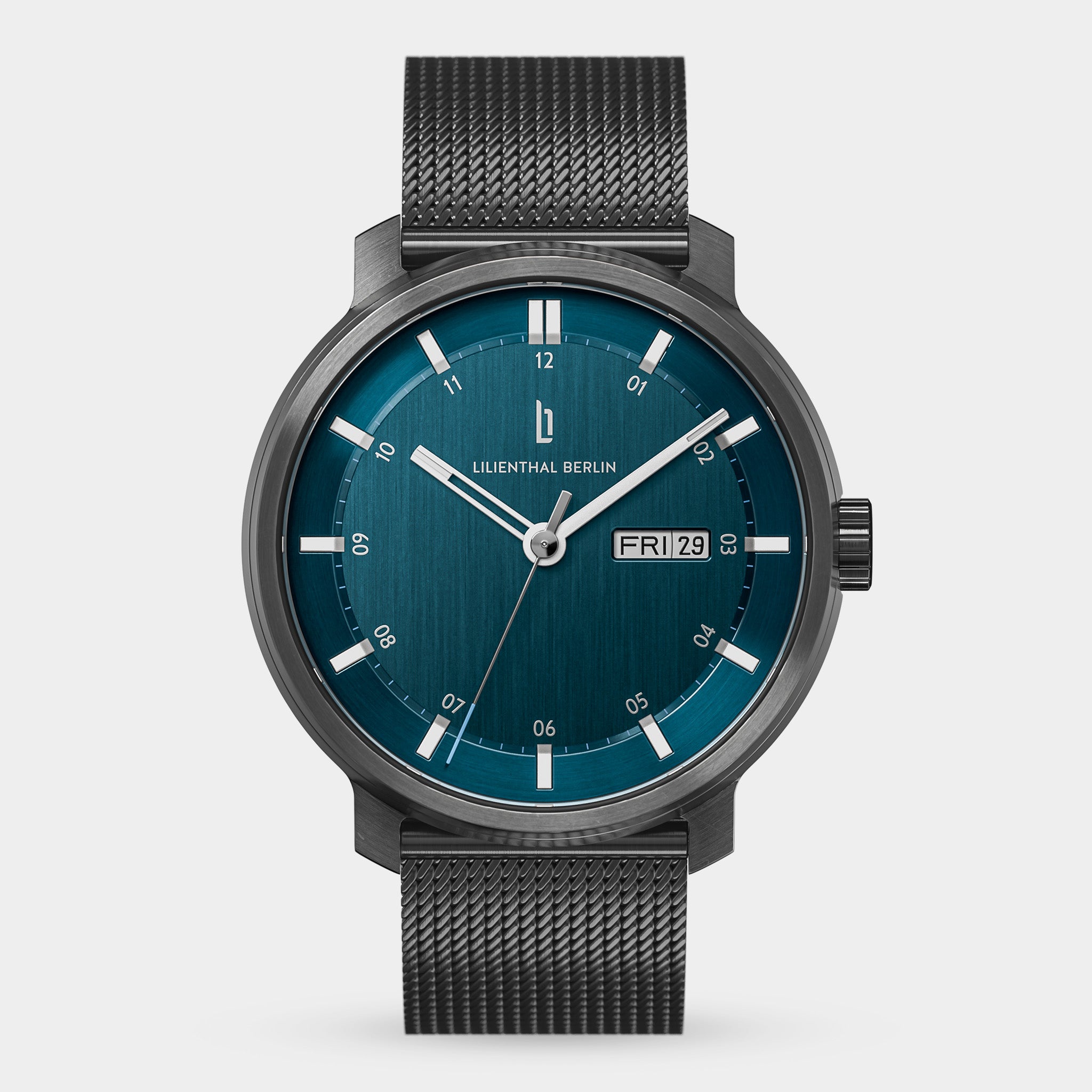 Neolux Day Date Dark Silver Blue - Lilienthal Berlin